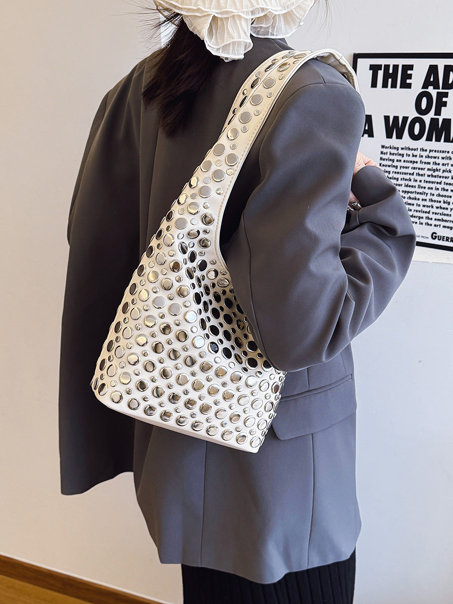 Beautiful Women's Underarm Punk Rivet Inlaid Tote Bag