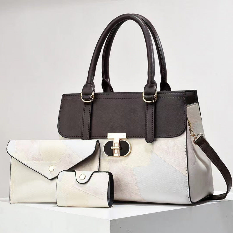 Women's Fashion Color Contrast Large Capacity Combination Retro Easy Matching Women's Handbag