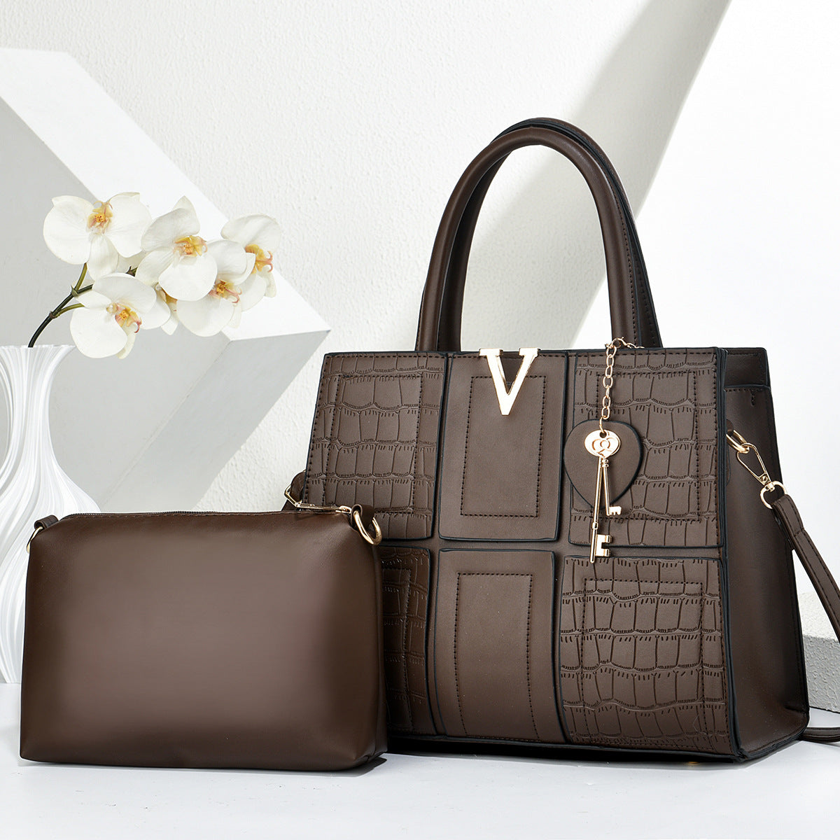 Fashion Large Capacity Stone Pattern Stitching Mother Bucket Bag