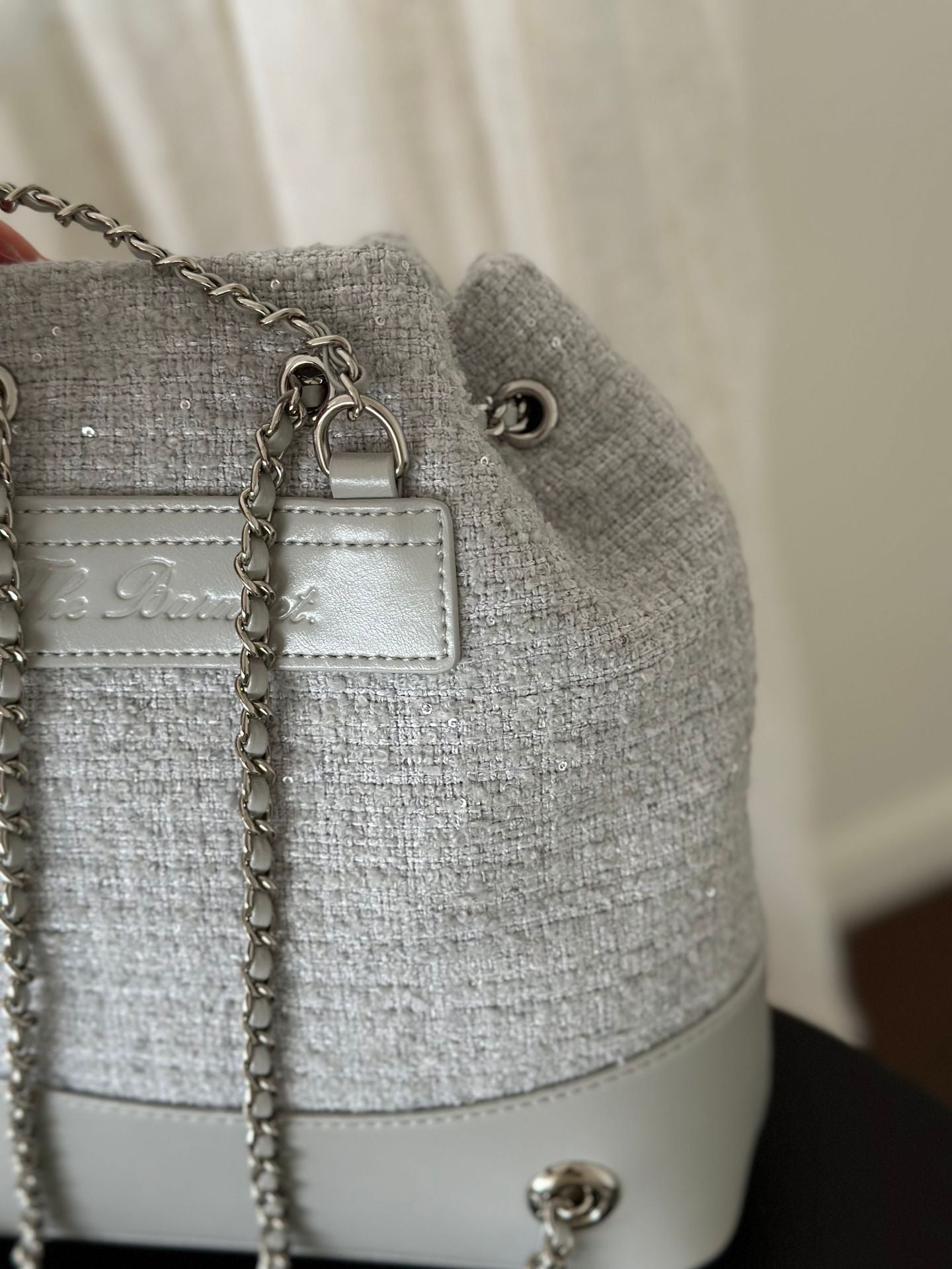 Eight Milk Tweed Elegant Simple Love Chain Genuine Leather Women's Backpack