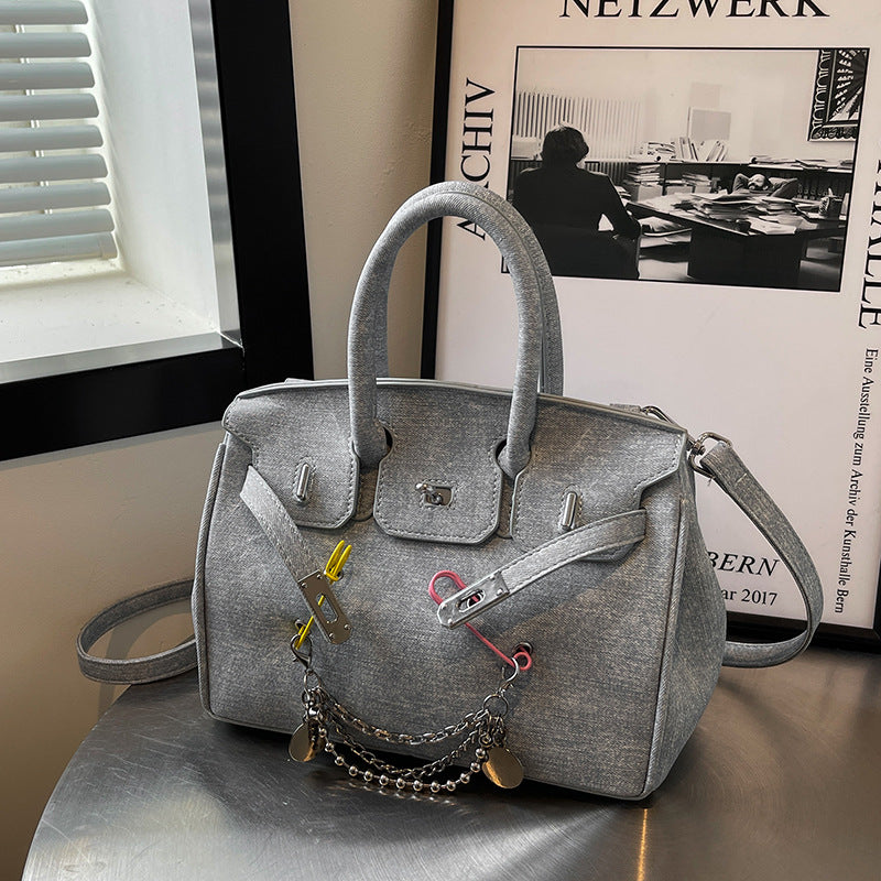Retro Distressed Spoof Pin Rag Beggar Personality Denim Women's Shoulder Bag