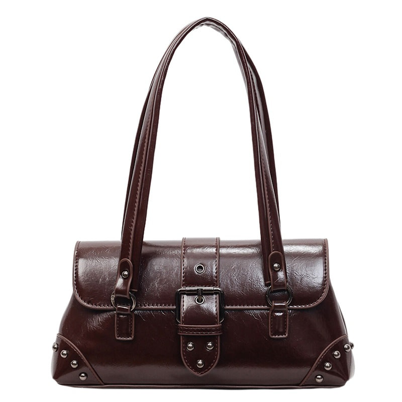 Women's High-grade Trendy Fashion Joker Rivet Motorcycle Retro Affordable Luxury Underarm Bag