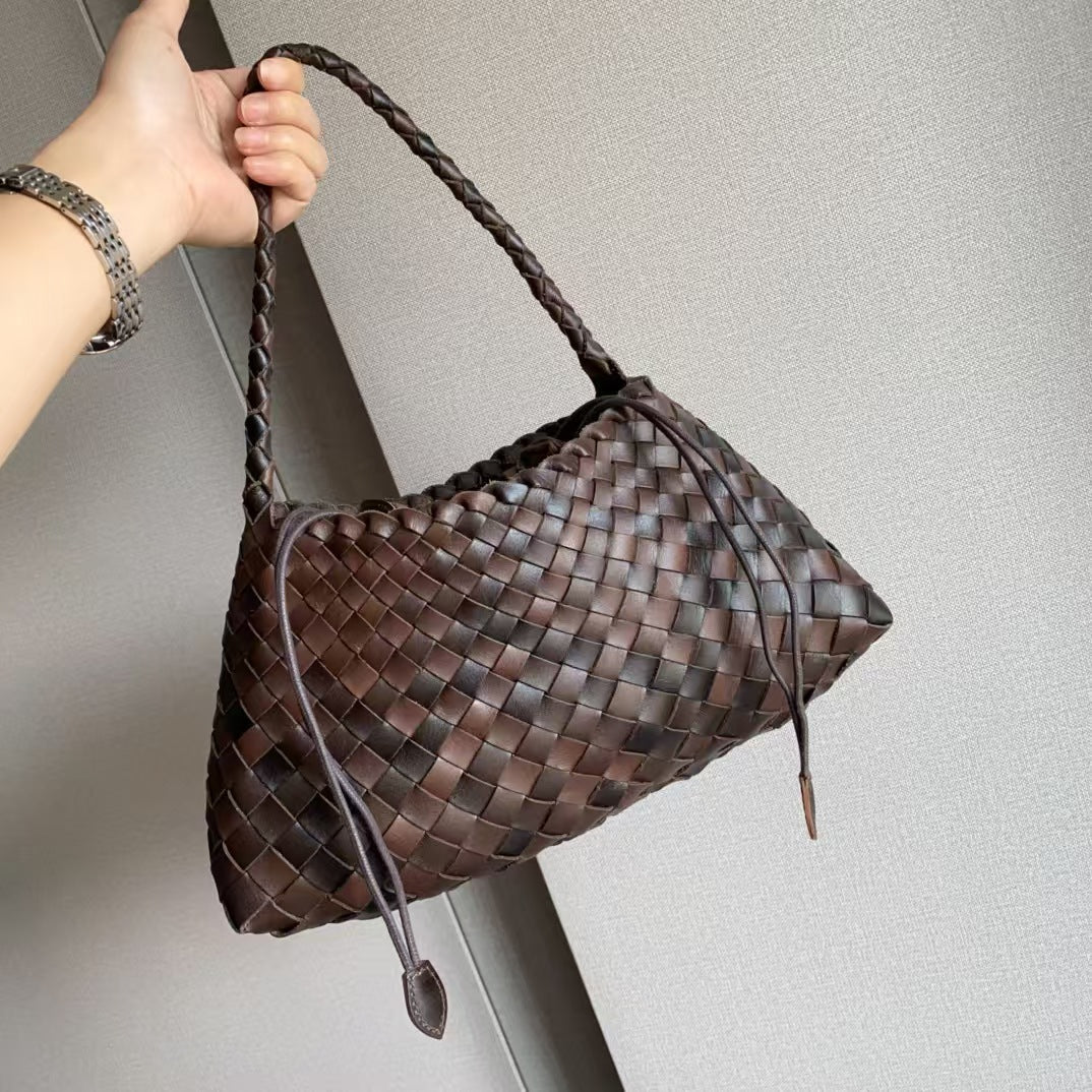 Charming Women's Cowhide Woven Vintage Baguette Handbags