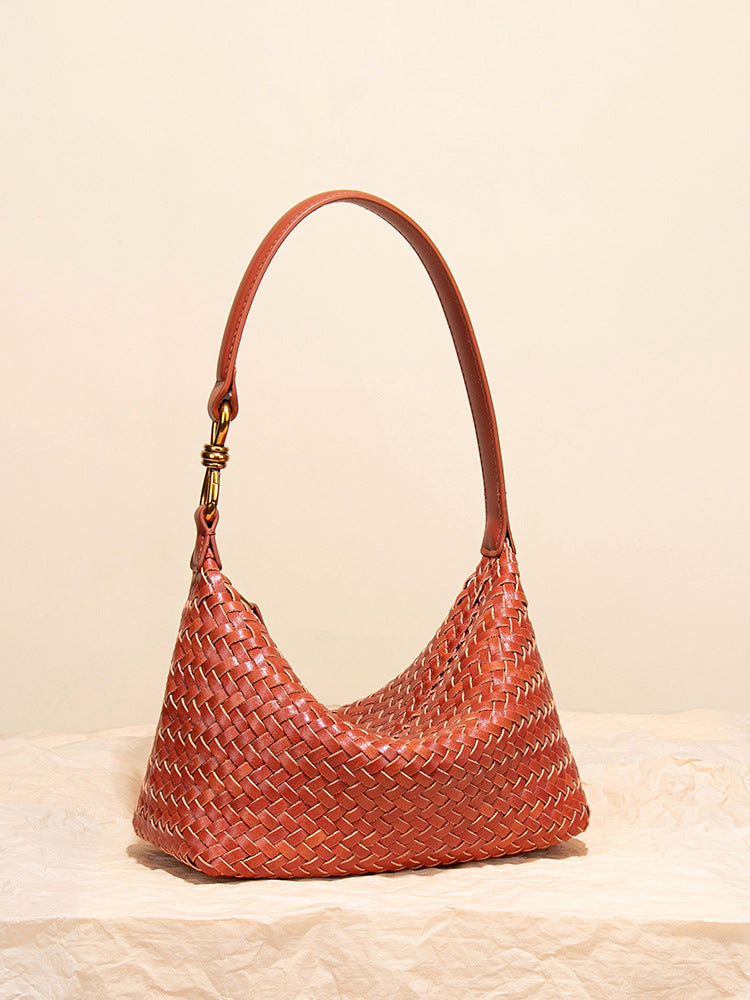 Women's Early Autumn Hand-woven Soft Leather Lunch Box Dumpling Light Underarm Bag