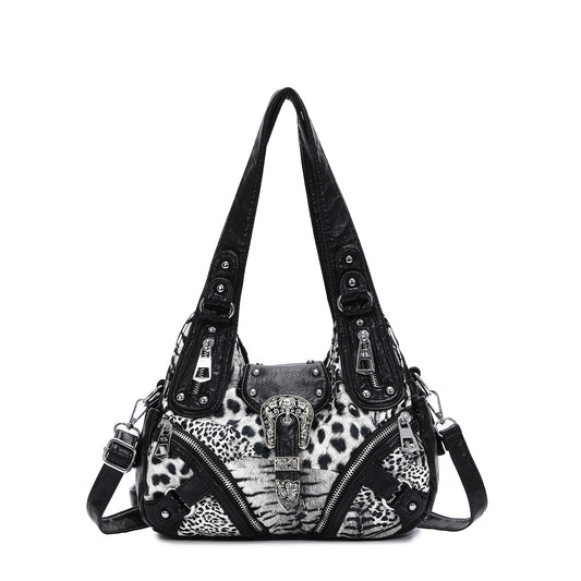 Women's Retro Fashion Personalized Stitching Leopard Print Tote Bag