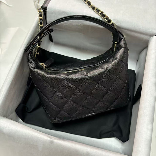 Rhombus Chain Cowhide Lunch Box Mini Fashion Underarm Bag