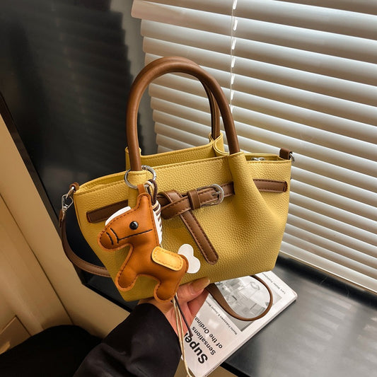 Women's Retro Contrast Color Hand Holding Workplace Style Bucket Bag