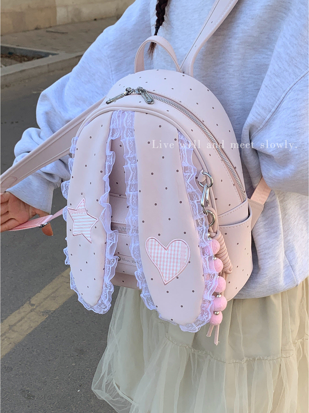 Cute Cartoon Rabbit High-grade Lace Pink Backpacks