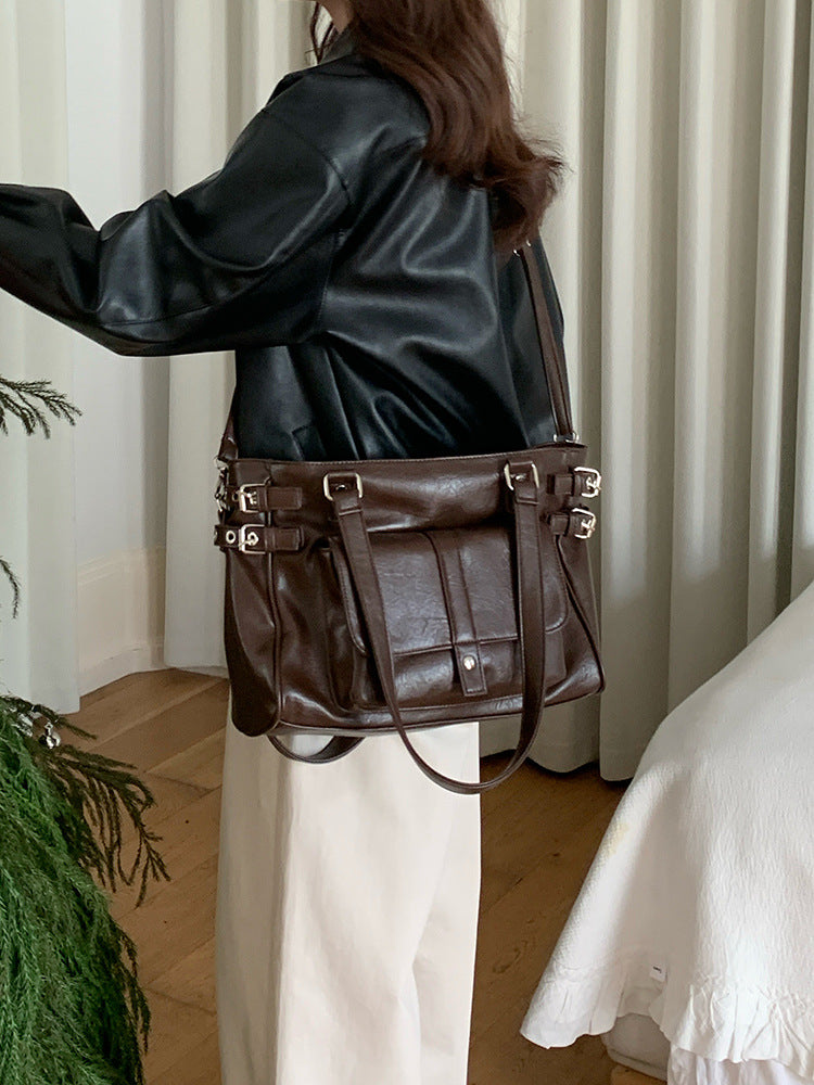 Retro Coffee Color Versatile Large Capacity Commuter Korean Preppy Bags
