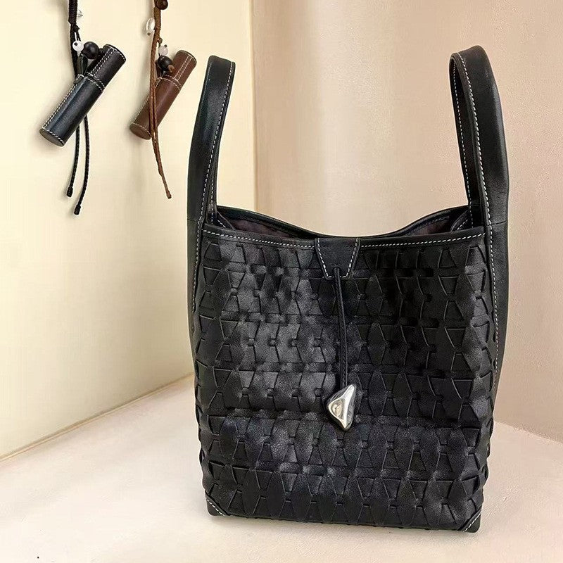 Bamboo Basket Rhombic Ribbed Fashionable Vegetable Handbags