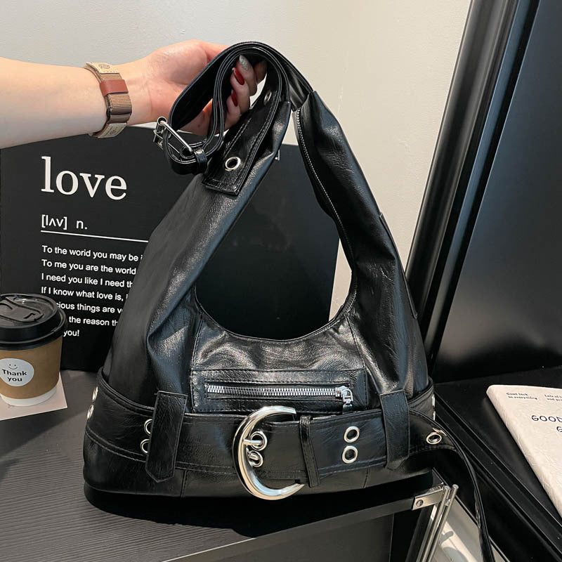 Fashion Retro Hot Underarm Large Capacity Design Commuter Black Women's Shoulder Bag