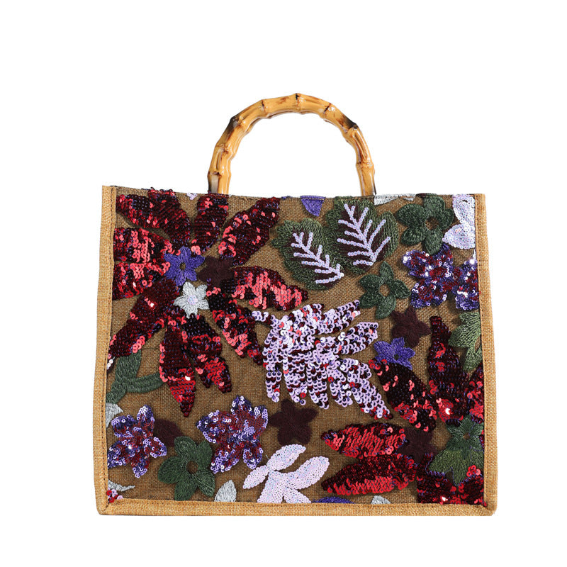 Women's Fashionable Sequins Horizontal Large Linen Capacity Bags