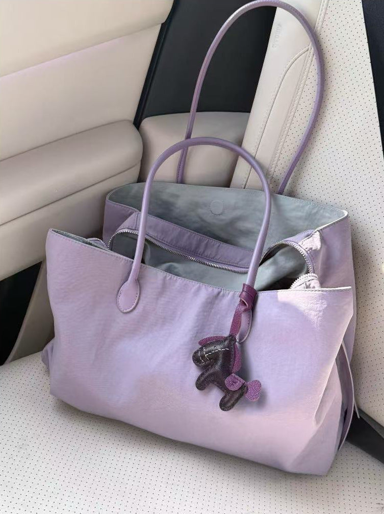 Women's Niche Contrast Color Light Nylon Large Capacity Tote Bag