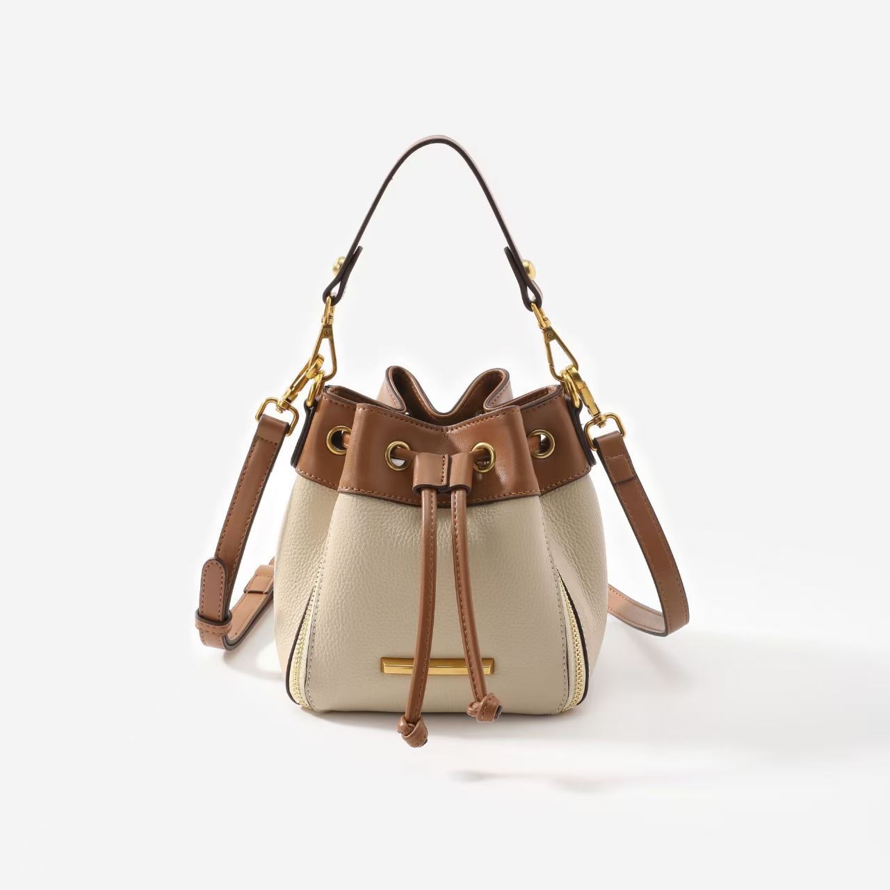 Women's Sense Fashion Drawstring Texture Niche Stitching Bucket Bag