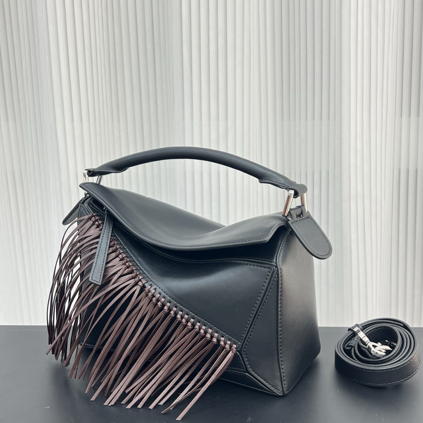 Cowhide Vintage Tassel Geometric High Fashion Small Square Bags