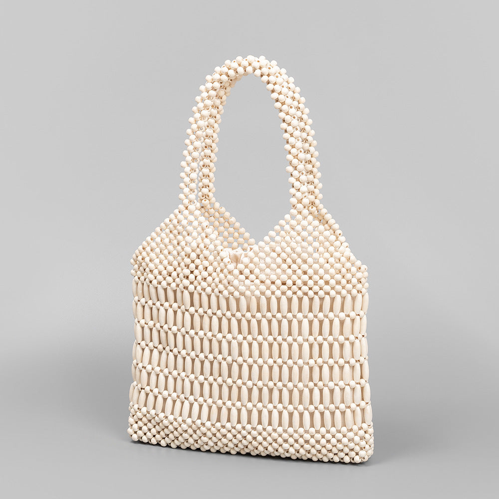 Women's Vacation With Wooden Beads Decoration Hand-woven Women's Handbag