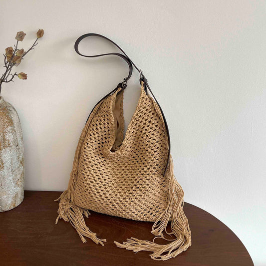 Women's Retro Tassel Woven Beach Summer Commuter Tote Bag