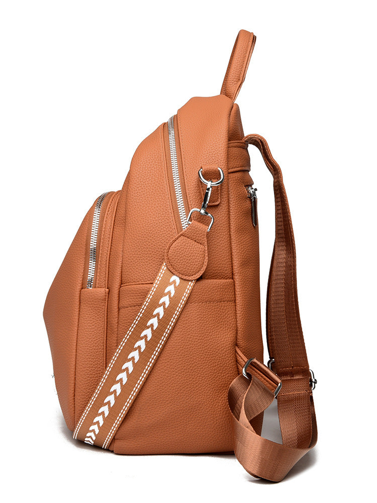 Women's Leather Fashion Korean Style Large Capacity Versatile Soft Backpacks