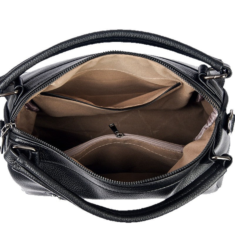 Women's Retro Leather Pattern Boston Fashion Genuine Exquisite With Women's Shoulder Bag