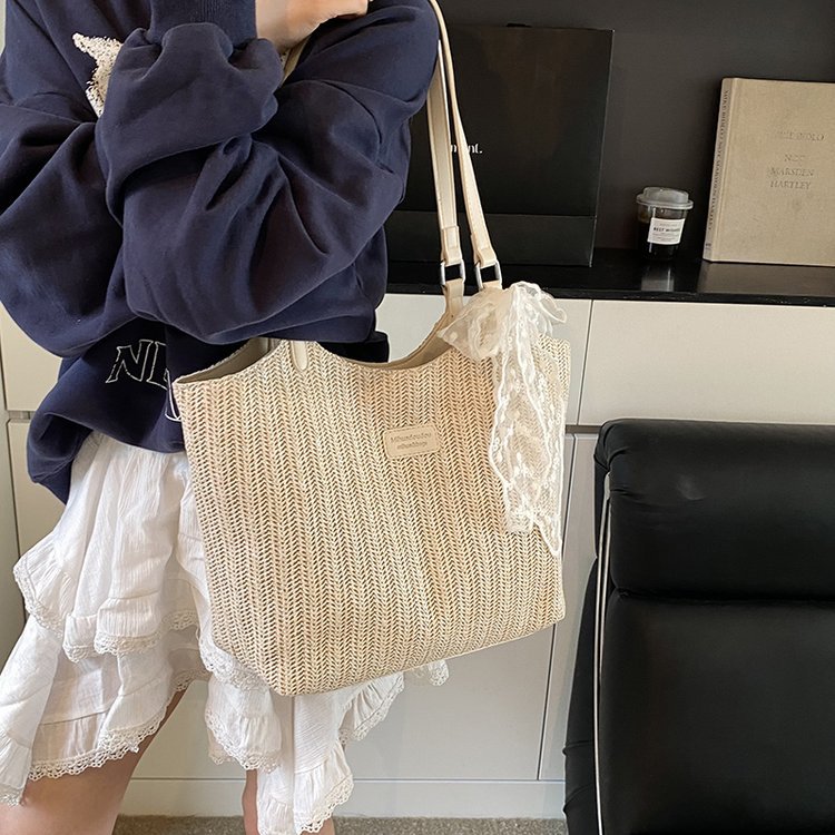 Summer Knitted Large Capacity Simple Ribbon Tote Bag