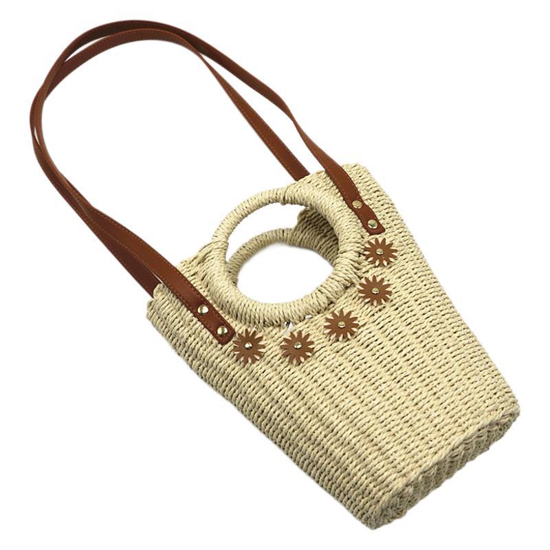 Women's Summer Hand-woven Pearl Flower Ethnic Style Straw One Beach Bags