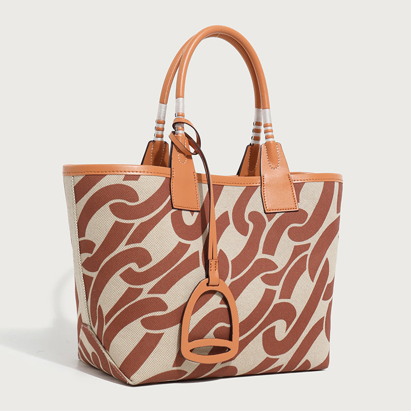 Women's Basket Printed Canvas Large Capacity Totes Commuter Shopping Tote Bag