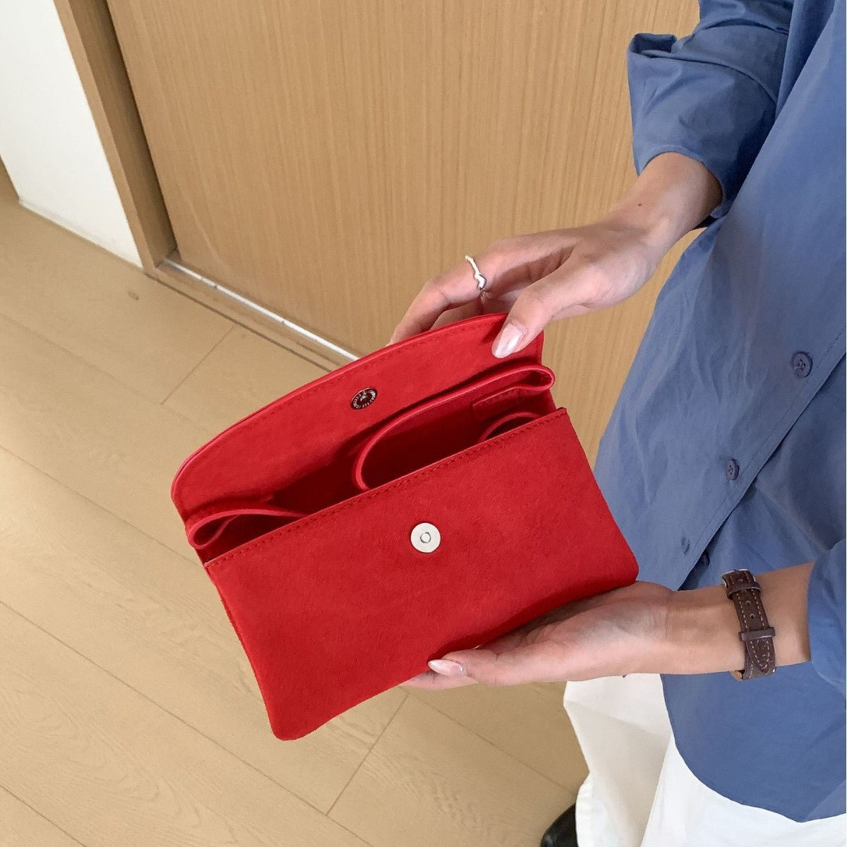 Women's Single Flip Magnetic Snap Suede Minority Simple Bags