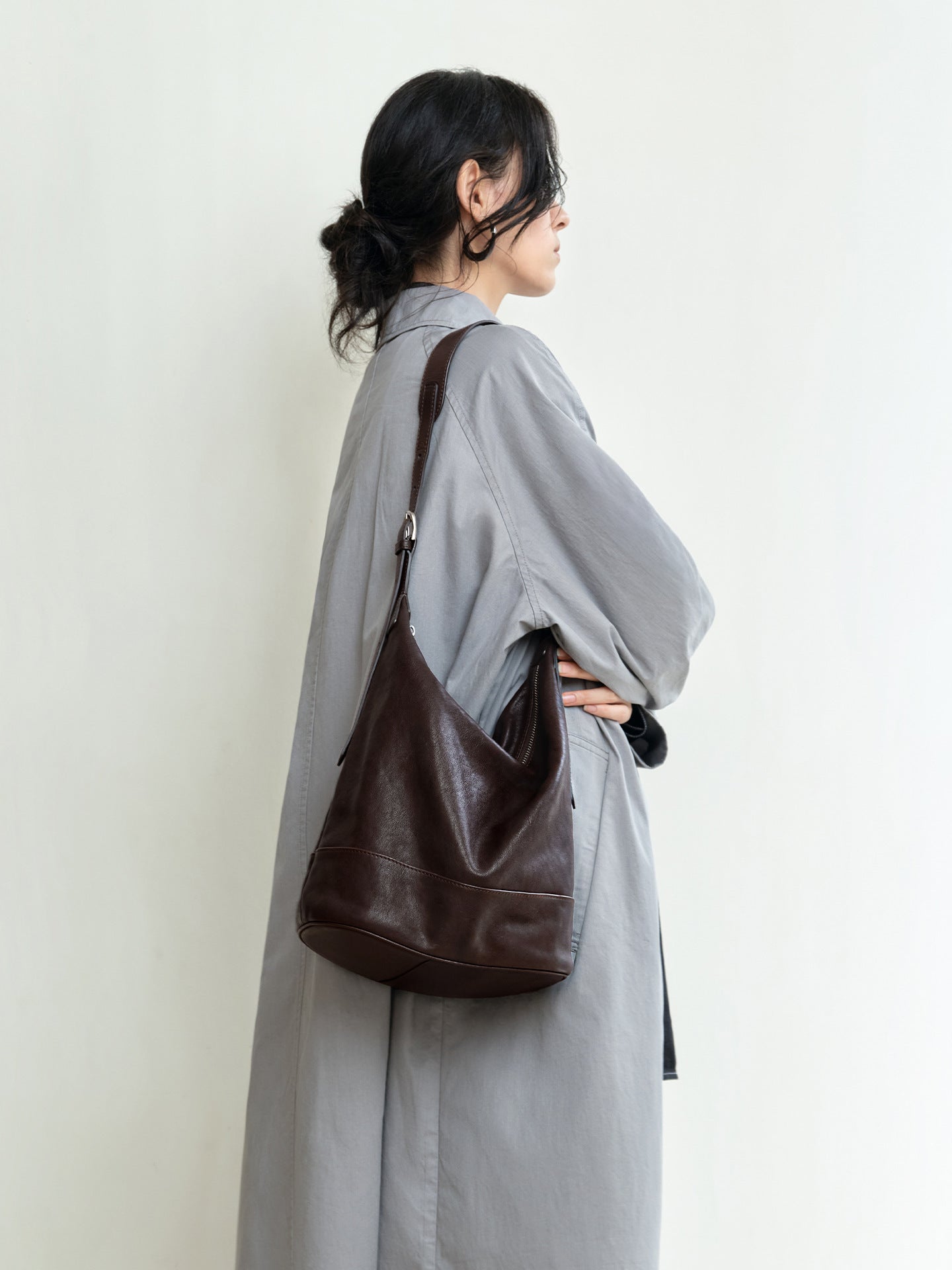 Plaid Tatami Vegetable Tanned Sheepskin Binaural Female Bucket Bag