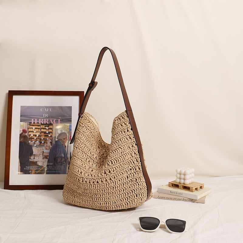 Women's Large Capacity Straw Idle Style Hollow Out Woven Women's Shoulder Bag