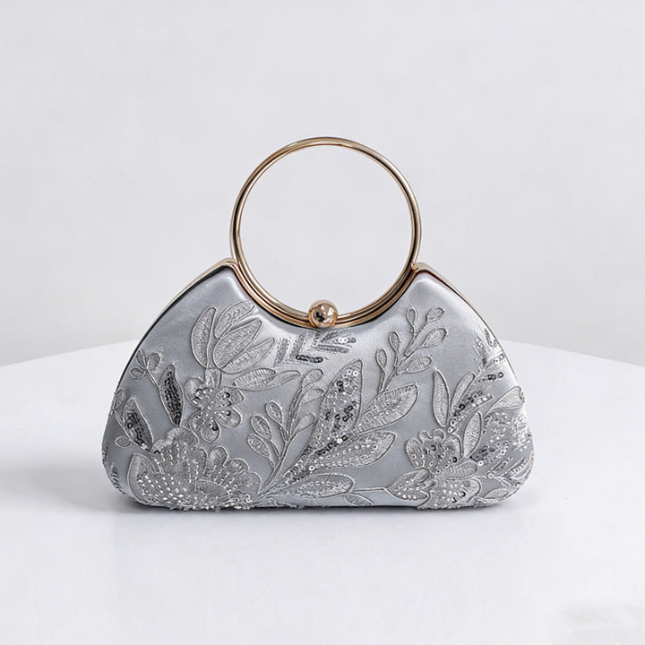 Women's Luxury Dinner Textured Hand-held Box Handmade Embroidery Beaded National Women's Handbag