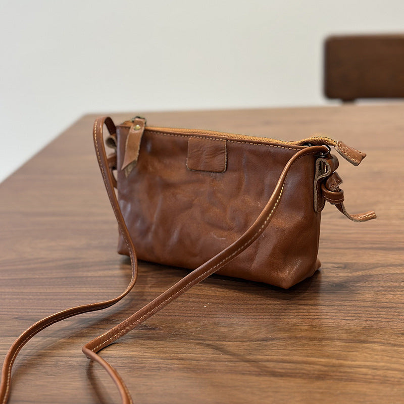 Women's Textured Genuine Leather Retro Design Commuter Bags