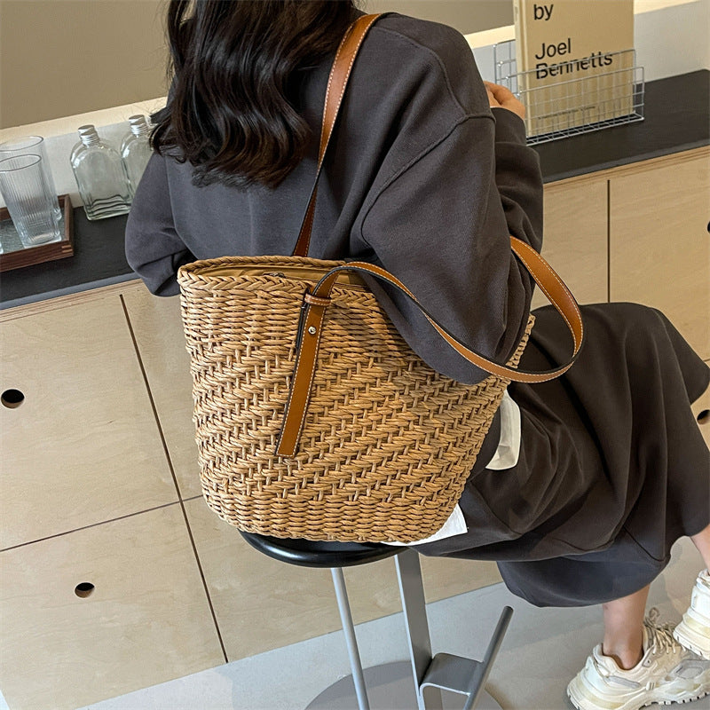 Women's Seaside Beach Summer Woven Niche Straw Tote Bag