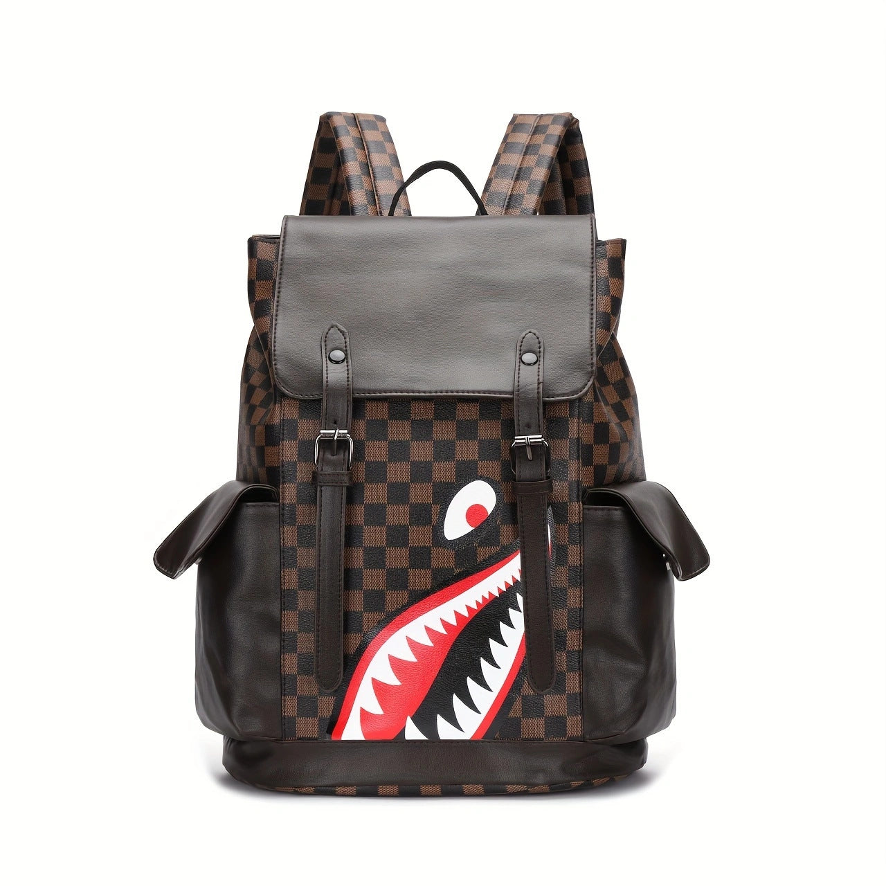 Women's & Men's Style Business Leather Large Capacity Trendy Plaid Backpacks
