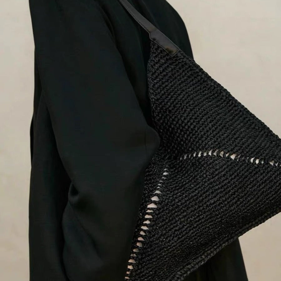 Slouchy Fashion Straw Triangle Design Trendy Tote Bag