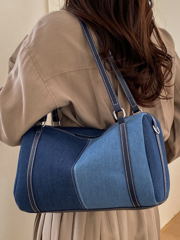 Women's Simple Commute Stitching Contrast Color Boston Pillow Women's Shoulder Bag
