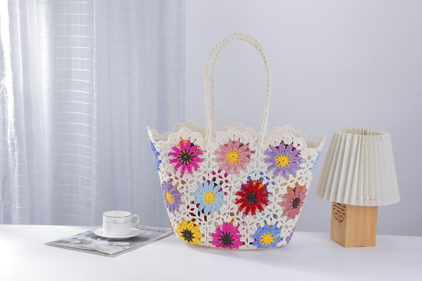 Women's Crocheted Handmade Hollow Pattern Woven Knitted Women's Shoulder Bag