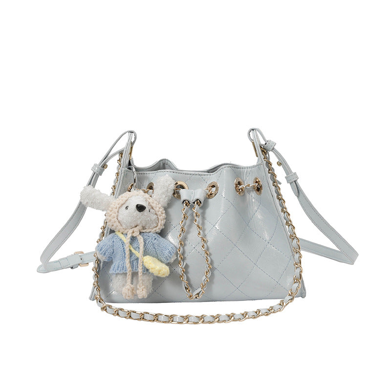 Good-looking Diamond Chain Exquisite Versatile Simple Cross Bucket Bag