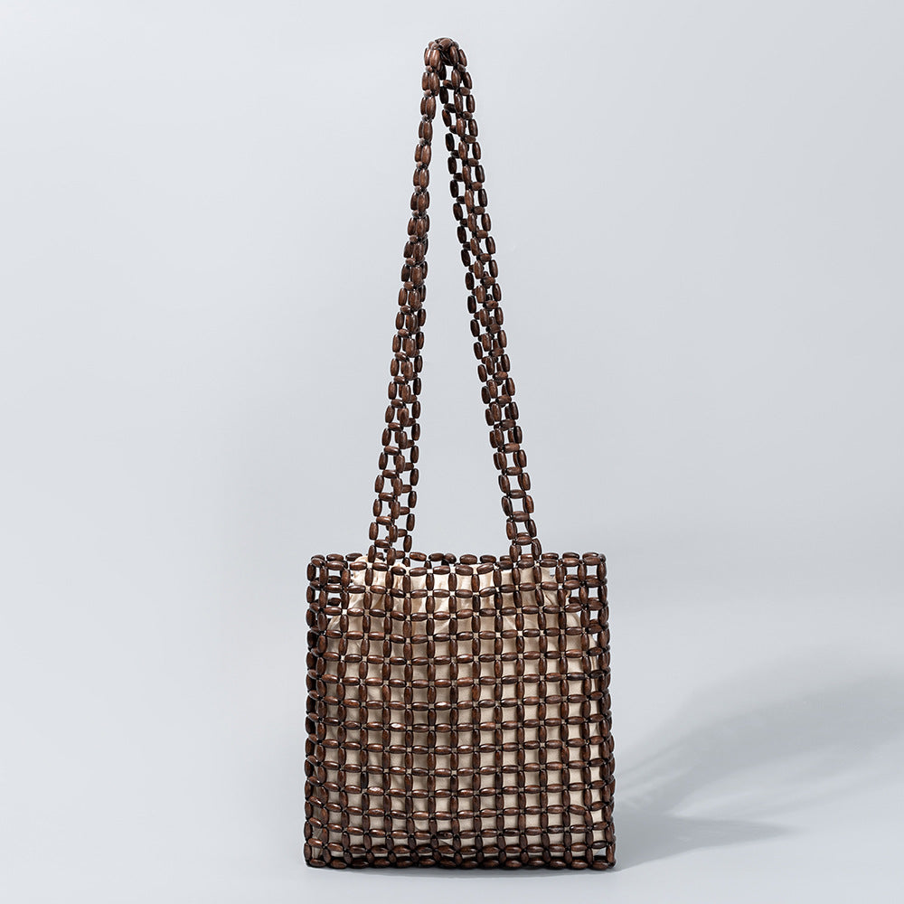 Women's Beach Vacation Hand-woven Solid Color Wooden Women's Shoulder Bag