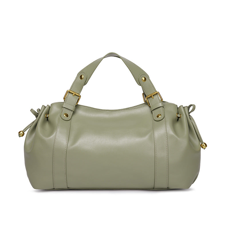 Women's Large Capacity Soft Leather Pleated Retro Commuter Women's Handbag