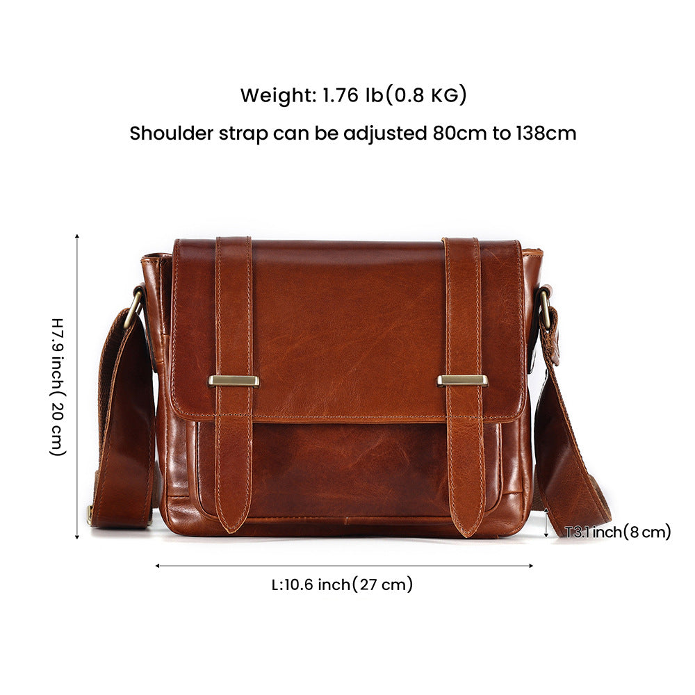 Men's Cowhide Retro Oil Wax Skin Large Men's Messenger Bag