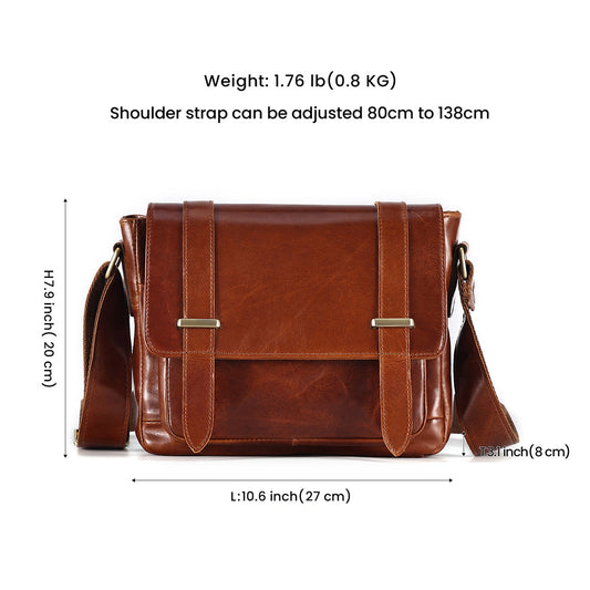 Men's Cowhide Retro Oil Wax Skin Large Men's Messenger Bag
