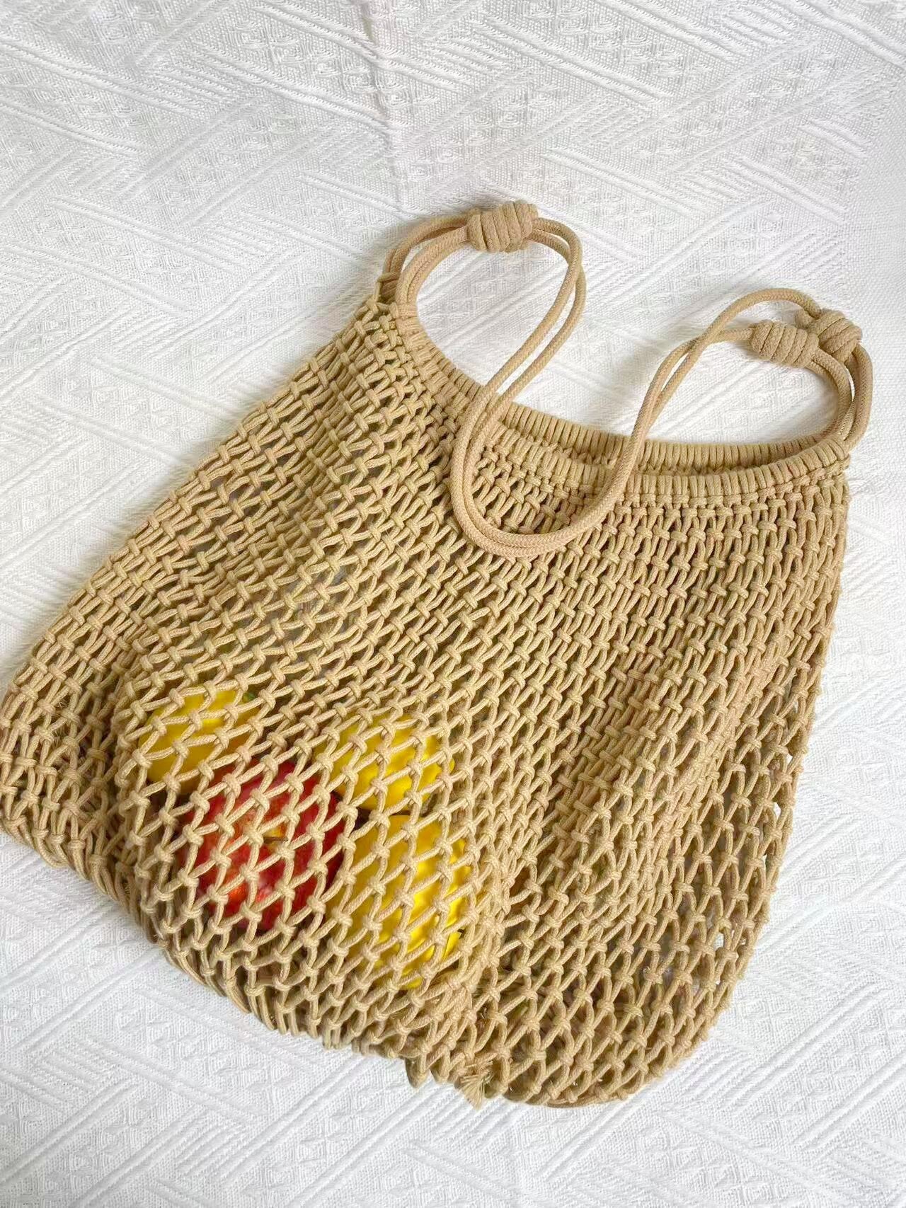 Women's High-grade Hollow Handmade Fan-shaped Straw Woven Fishing Net Large Bags