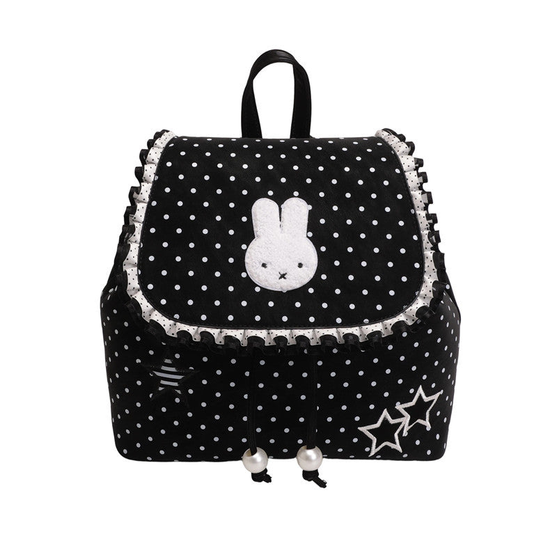 Capacity Drawstring Fashionable Korean Polka Dot Backpacks