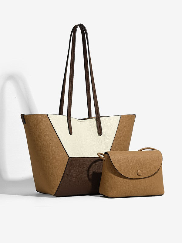 Women's Niche Retro Patchwork Contrast Color Trendy Large Capacity Commuter Son Tote Bag