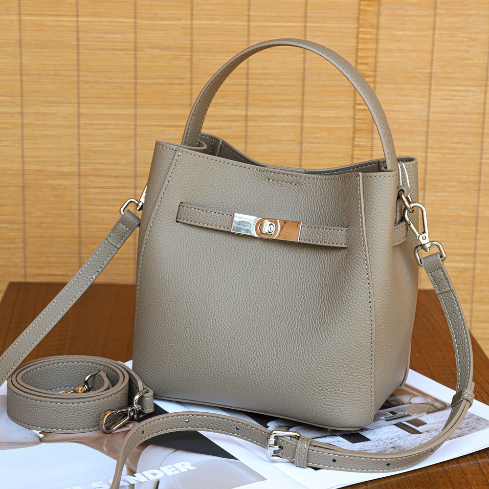 Women's Commuter First Layer Cowhide Leather Bucket Bag