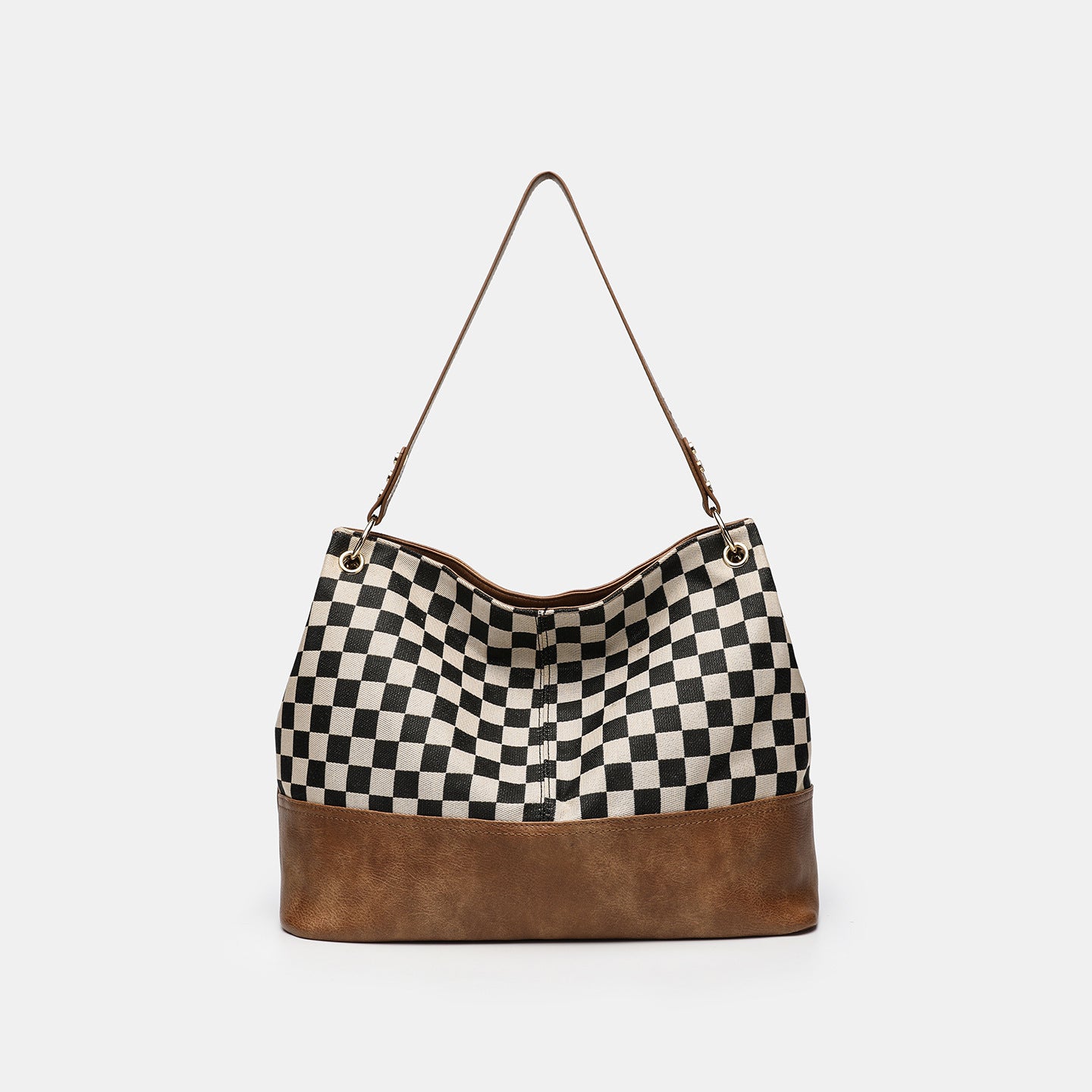 Women's Chessboard Plaid Stitching Large Capacity Retro Tote Bag
