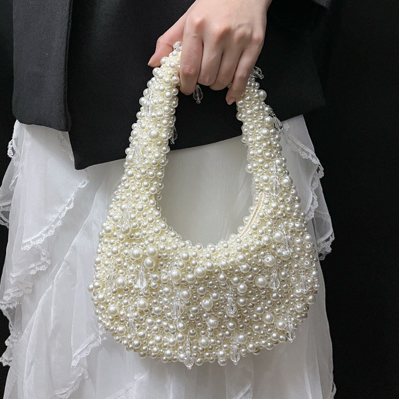 French Retro High-grade Handmade Beaded Imitation Pearl Dumplings Banquet Women's Handbag