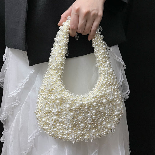 French Retro High-grade Handmade Beaded Imitation Pearl Dumplings Banquet Women's Handbag