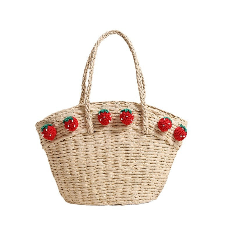 Straw Solid Color Hand Carrying Large Capacity Woven Vacation Style Bags