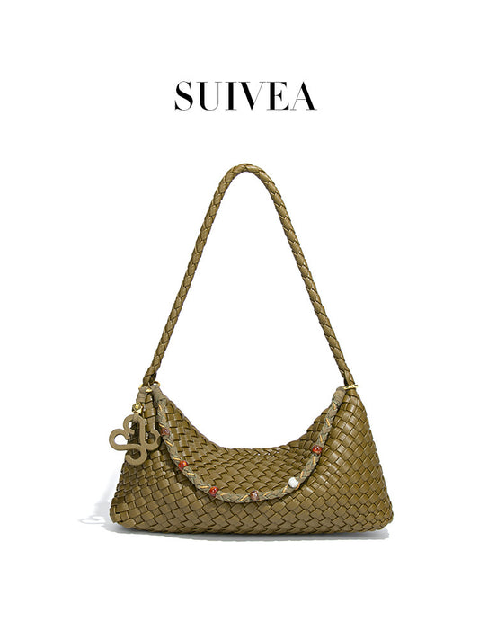 Women's Design Underarm Solid Color Woven Fashion Bags